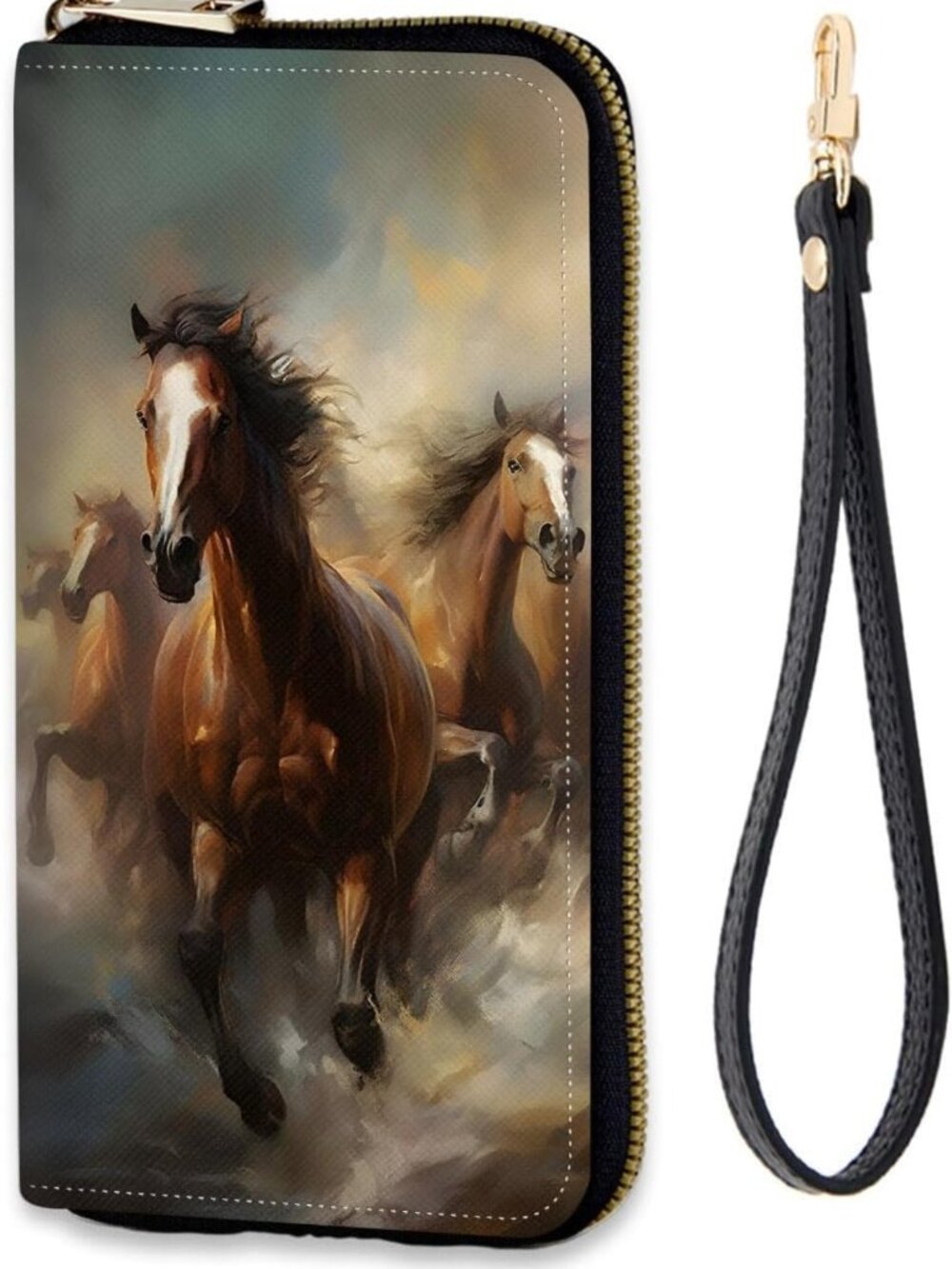 Stylish RFID Blocking Zip Around Wallet with Detachable Wrist Strap, Large